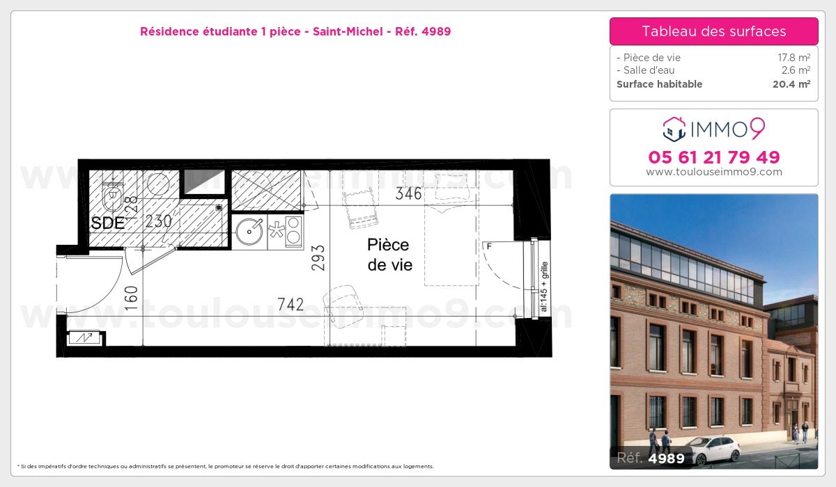 Plan et surfaces, Programme neuf Toulouse : Saint-Michel Référence n° 4989