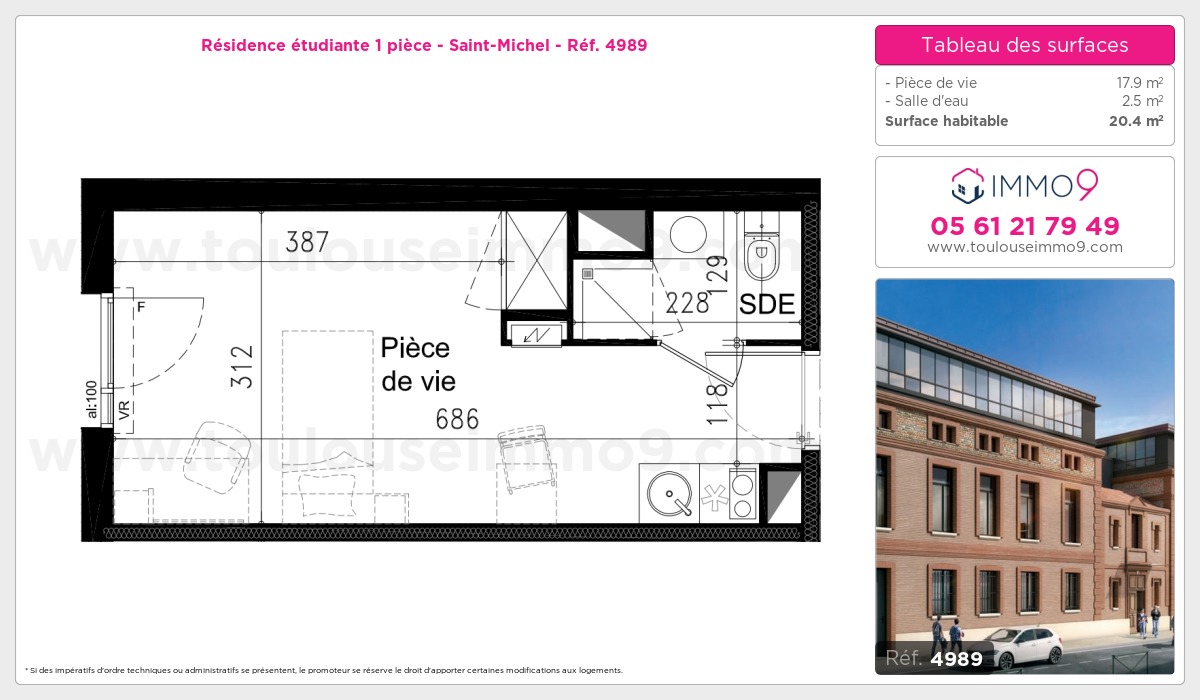 Plan et surfaces, Programme neuf Toulouse : Saint-Michel Référence n° 4989
