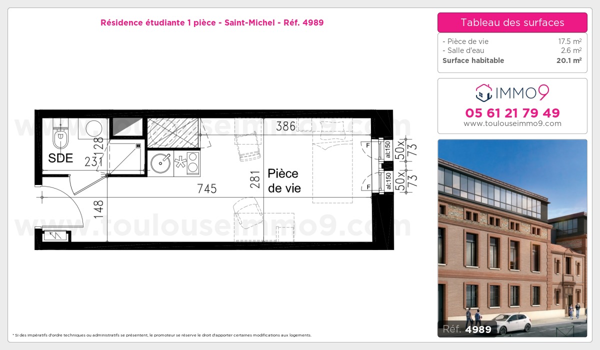 Plan et surfaces, Programme neuf Toulouse : Saint-Michel Référence n° 4989