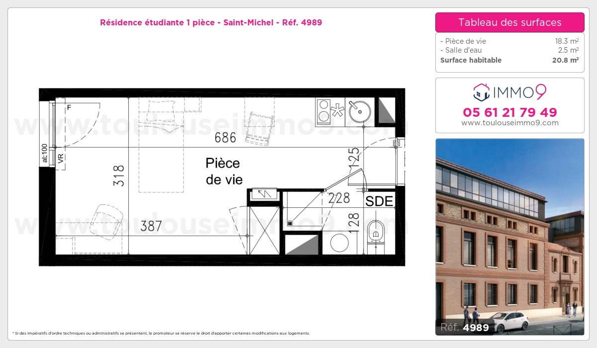 Plan et surfaces, Programme neuf Toulouse : Saint-Michel Référence n° 4989