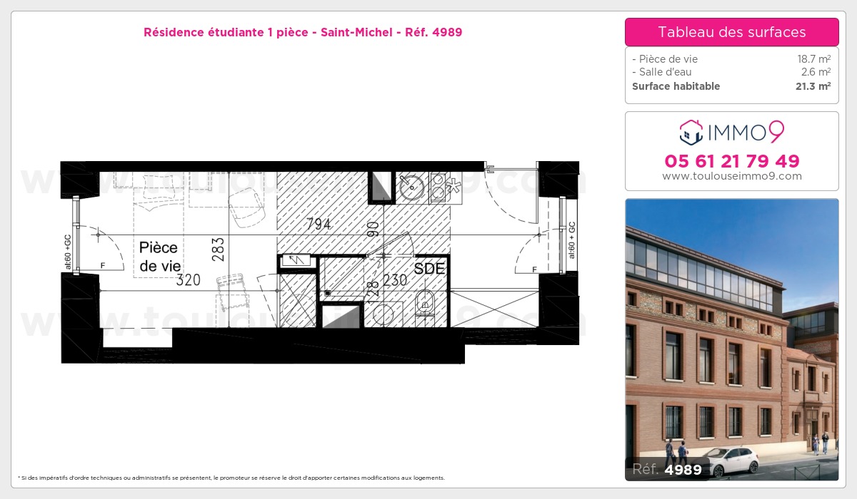 Plan et surfaces, Programme neuf Toulouse : Saint-Michel Référence n° 4989