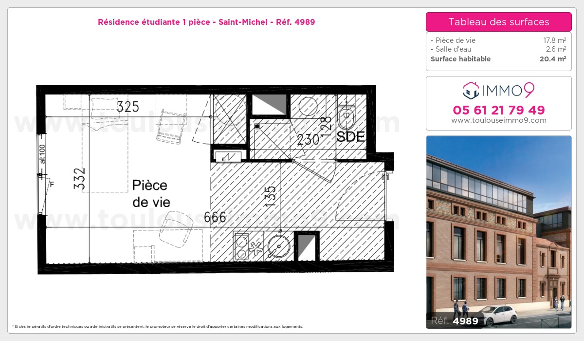 Plan et surfaces, Programme neuf Toulouse : Saint-Michel Référence n° 4989