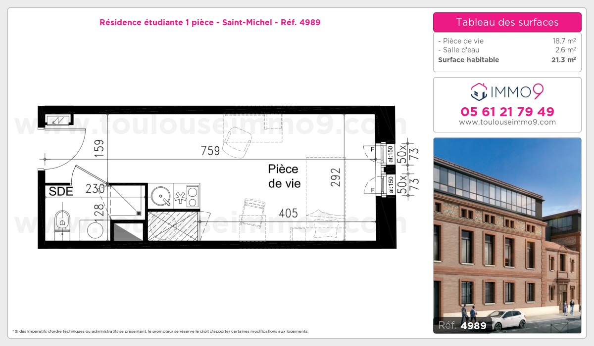 Plan et surfaces, Programme neuf Toulouse : Saint-Michel Référence n° 4989