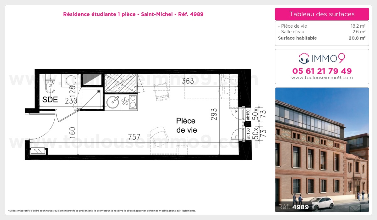 Plan et surfaces, Programme neuf Toulouse : Saint-Michel Référence n° 4989