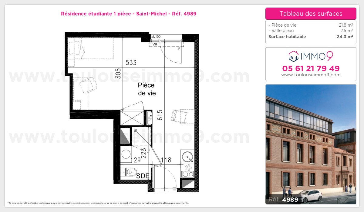 Plan et surfaces, Programme neuf Toulouse : Saint-Michel Référence n° 4989