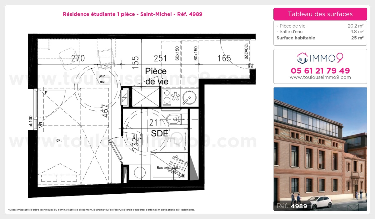 Plan et surfaces, Programme neuf Toulouse : Saint-Michel Référence n° 4989
