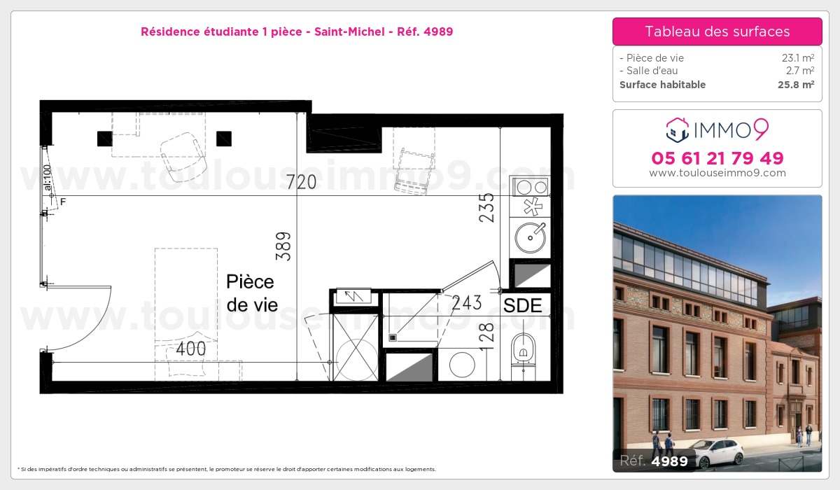 Plan et surfaces, Programme neuf Toulouse : Saint-Michel Référence n° 4989