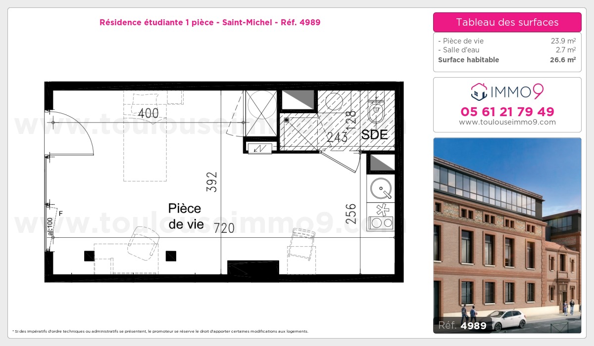 Plan et surfaces, Programme neuf Toulouse : Saint-Michel Référence n° 4989