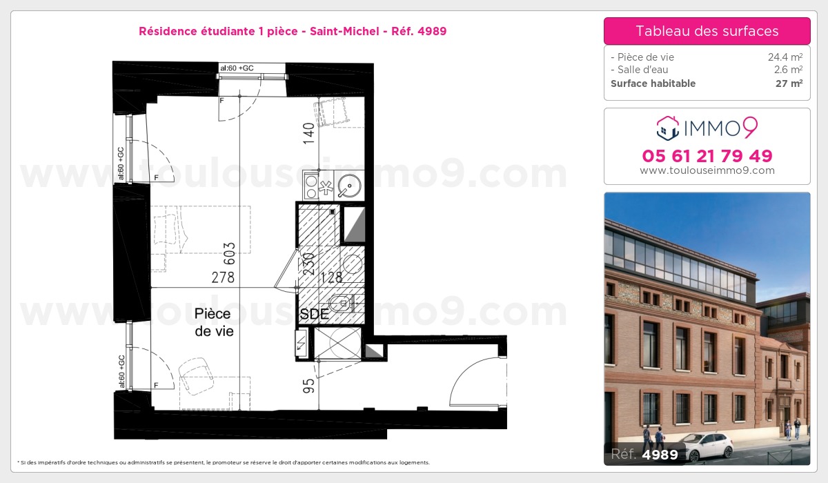 Plan et surfaces, Programme neuf Toulouse : Saint-Michel Référence n° 4989