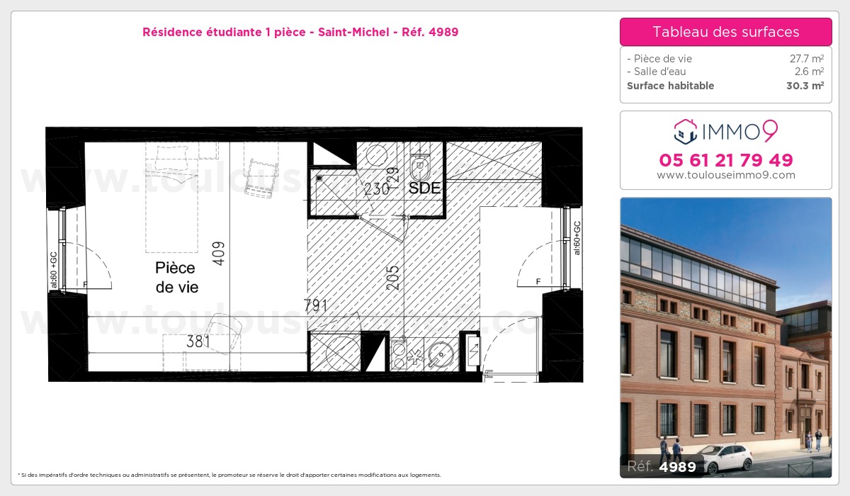 Plan et surfaces, Programme neuf Toulouse : Saint-Michel Référence n° 4989