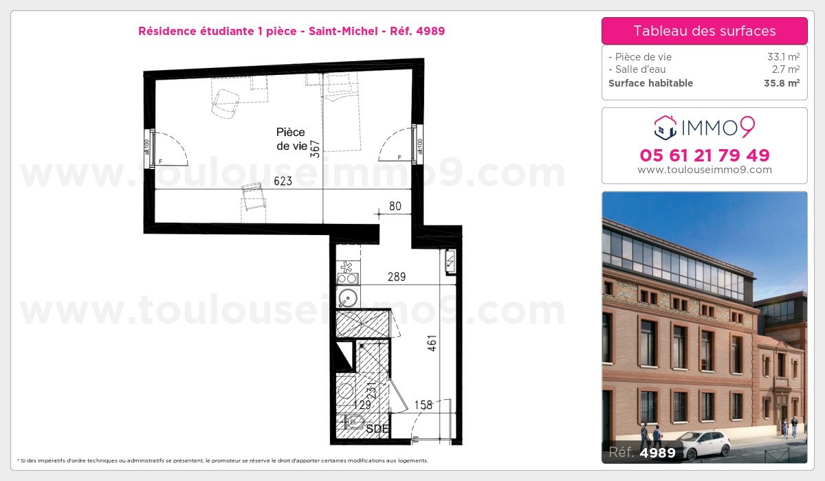 Plan et surfaces, Programme neuf Toulouse : Saint-Michel Référence n° 4989