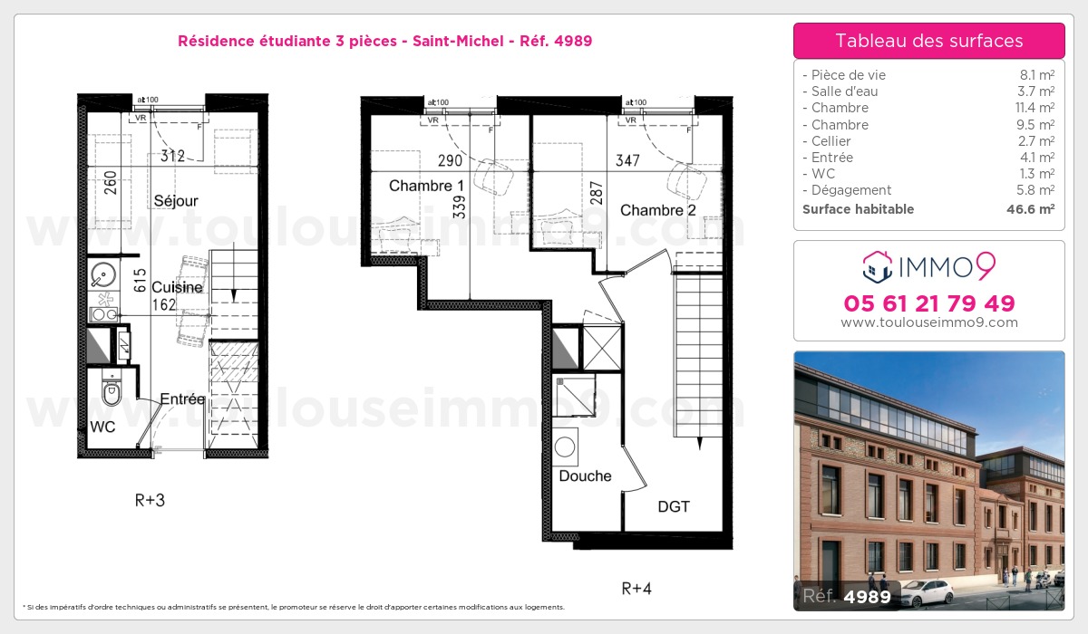Plan et surfaces, Programme neuf Toulouse : Saint-Michel Référence n° 4989
