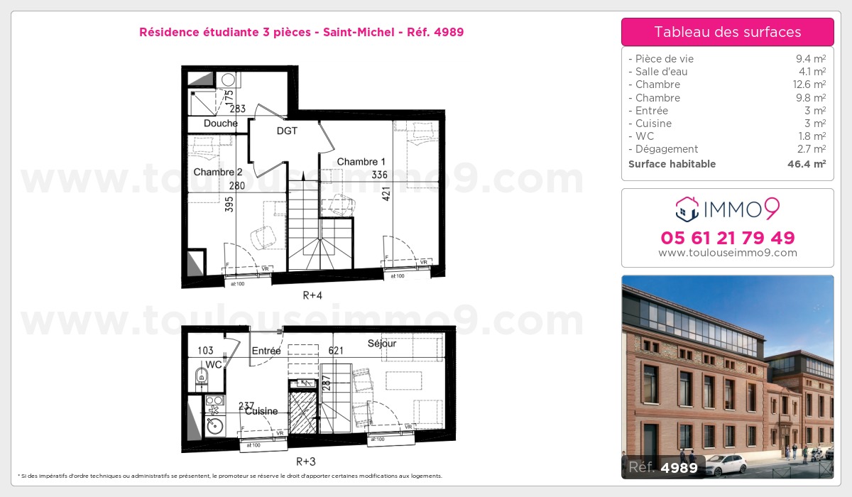 Plan et surfaces, Programme neuf Toulouse : Saint-Michel Référence n° 4989