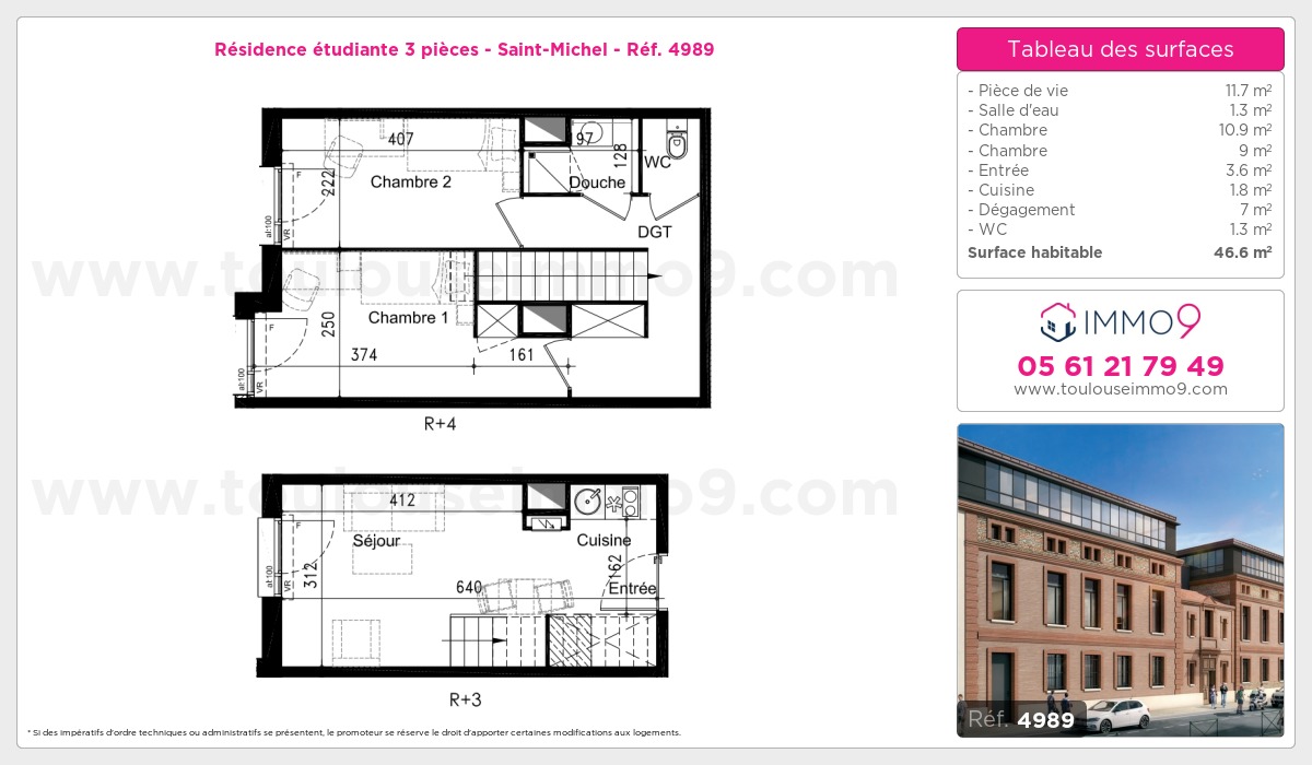 Plan et surfaces, Programme neuf Toulouse : Saint-Michel Référence n° 4989