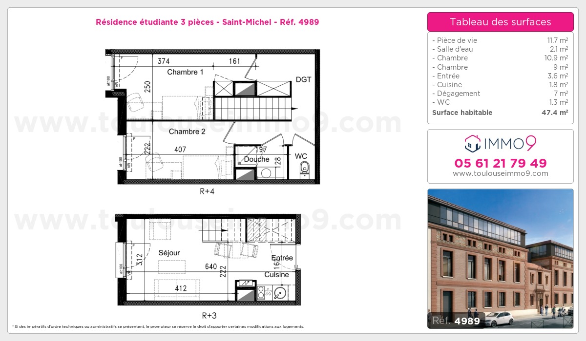 Plan et surfaces, Programme neuf Toulouse : Saint-Michel Référence n° 4989