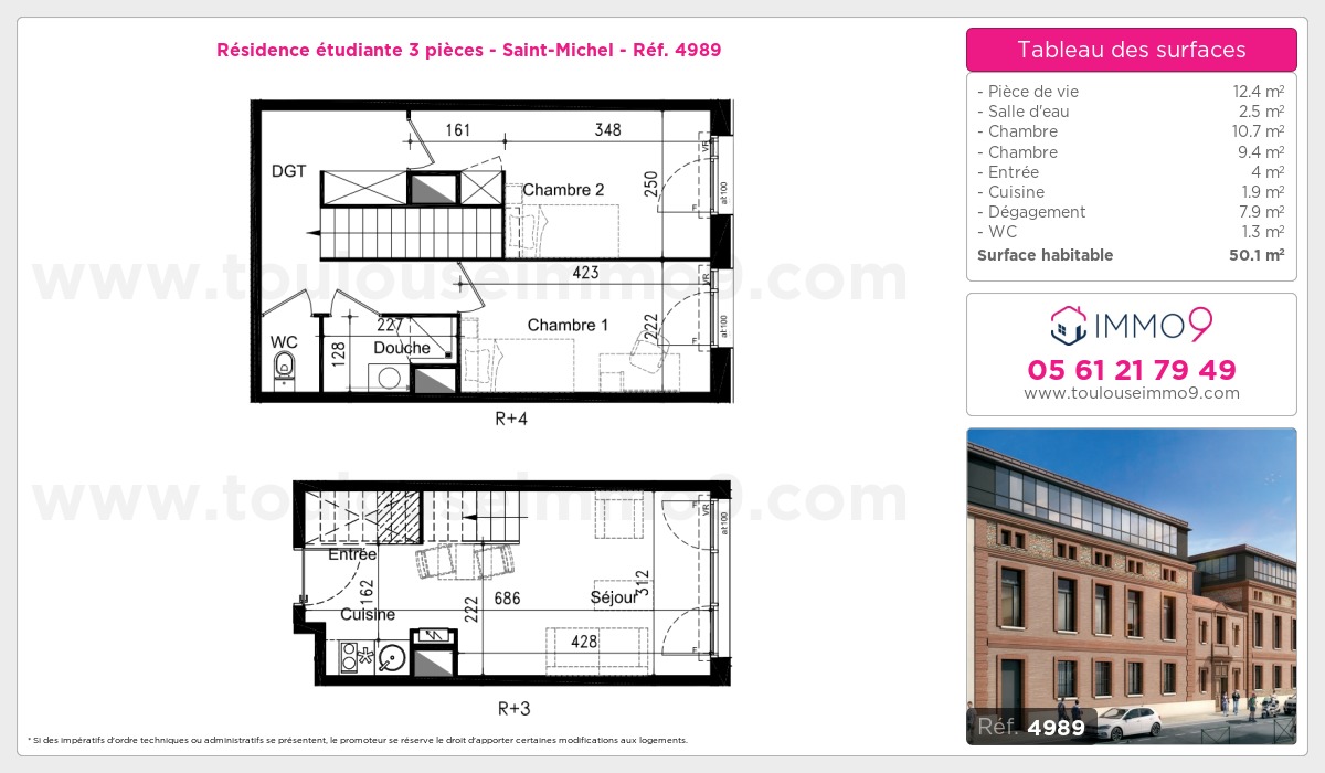 Plan et surfaces, Programme neuf Toulouse : Saint-Michel Référence n° 4989