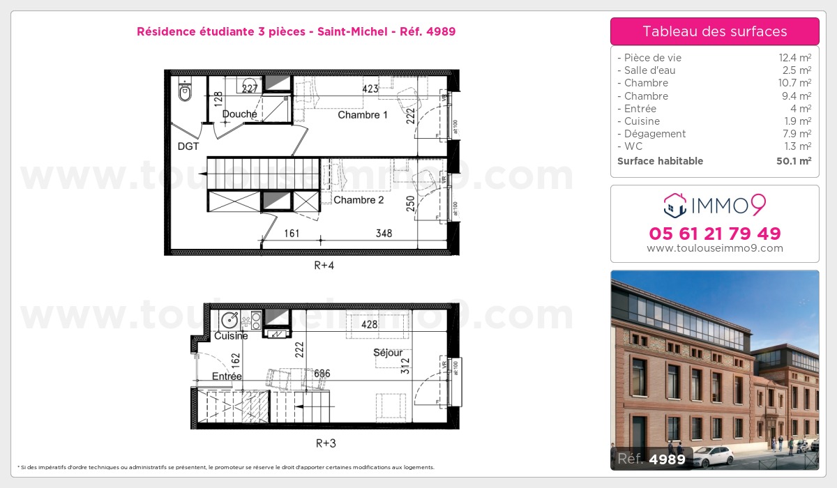 Plan et surfaces, Programme neuf Toulouse : Saint-Michel Référence n° 4989