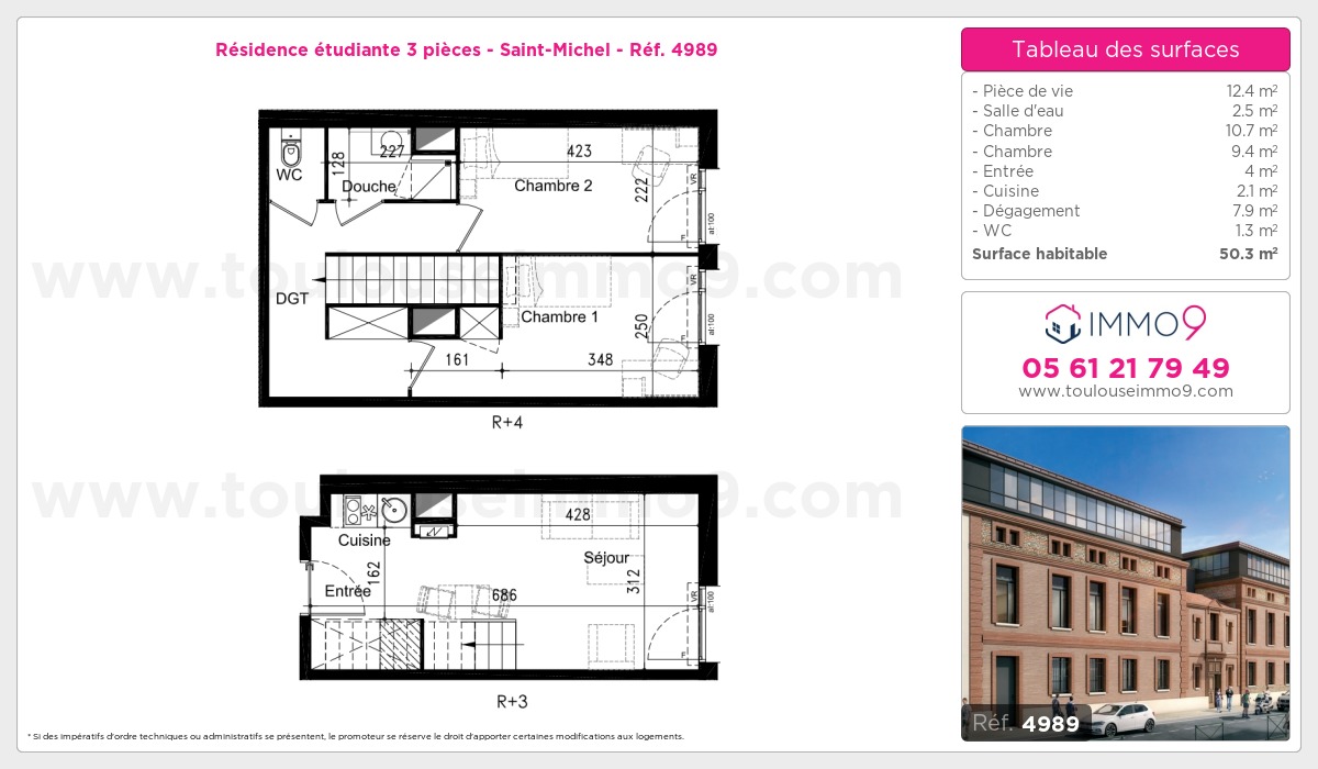Plan et surfaces, Programme neuf Toulouse : Saint-Michel Référence n° 4989