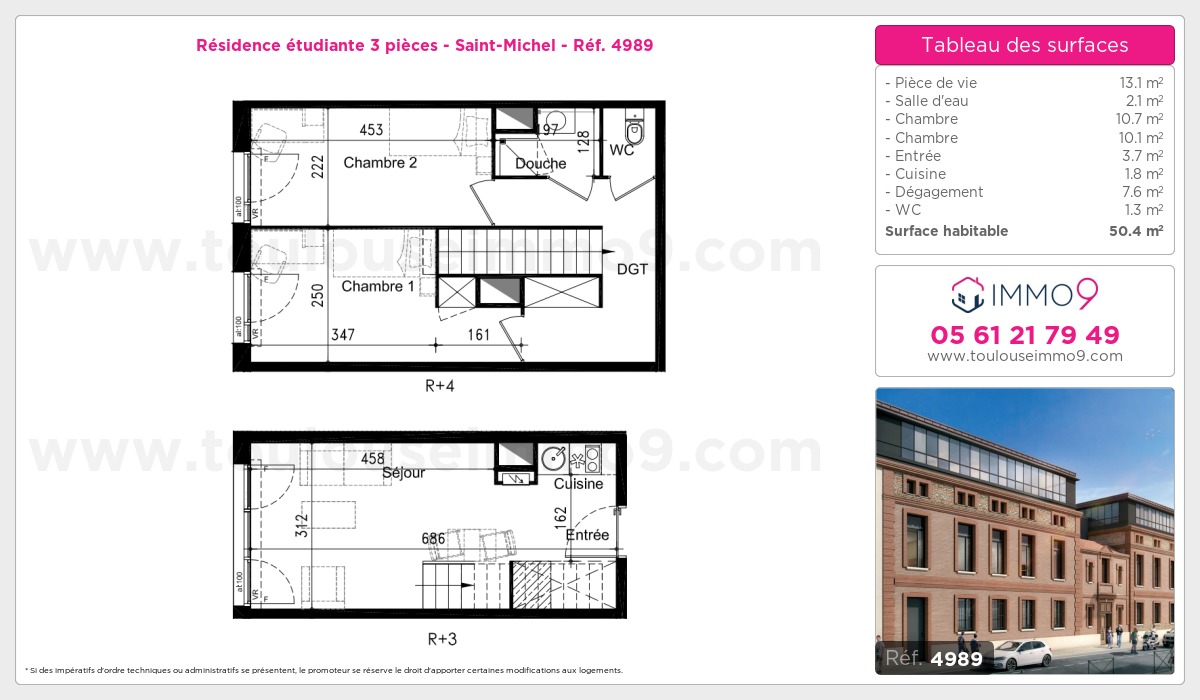 Plan et surfaces, Programme neuf Toulouse : Saint-Michel Référence n° 4989