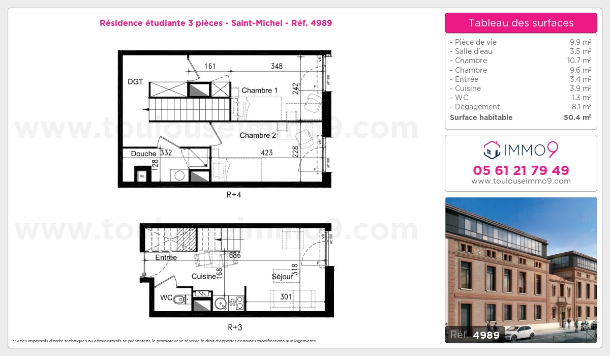 Plan et surfaces, Programme neuf Toulouse : Saint-Michel Référence n° 4989
