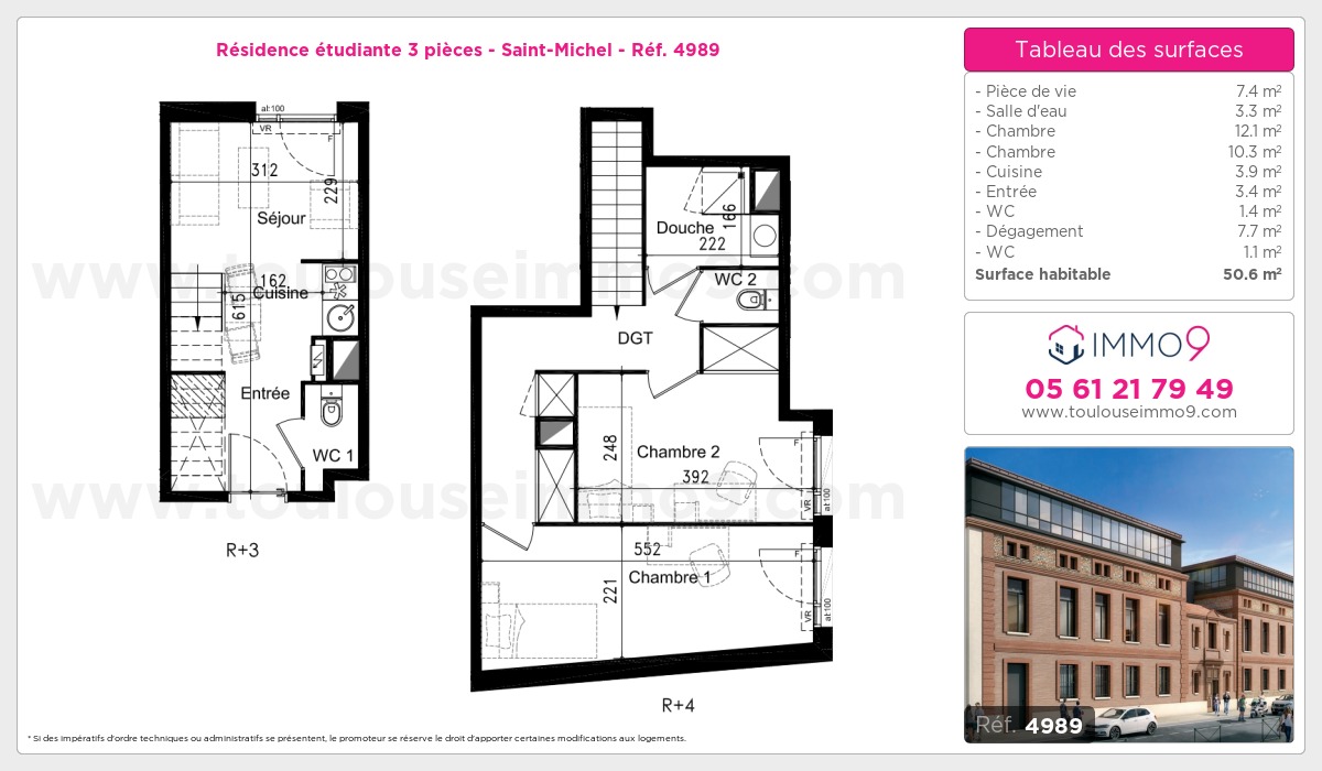 Plan et surfaces, Programme neuf Toulouse : Saint-Michel Référence n° 4989