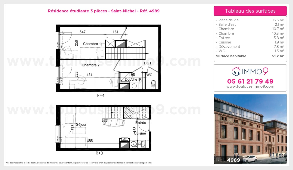 Plan et surfaces, Programme neuf Toulouse : Saint-Michel Référence n° 4989