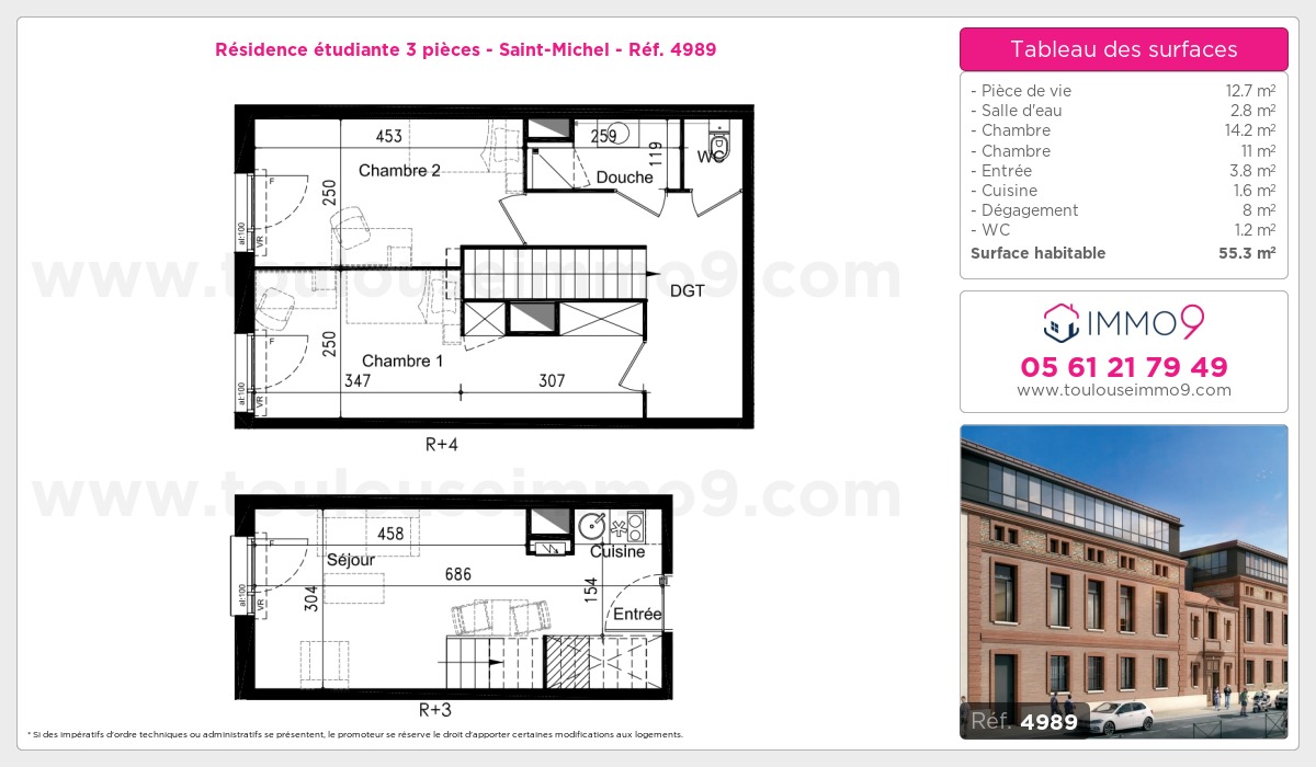 Plan et surfaces, Programme neuf Toulouse : Saint-Michel Référence n° 4989