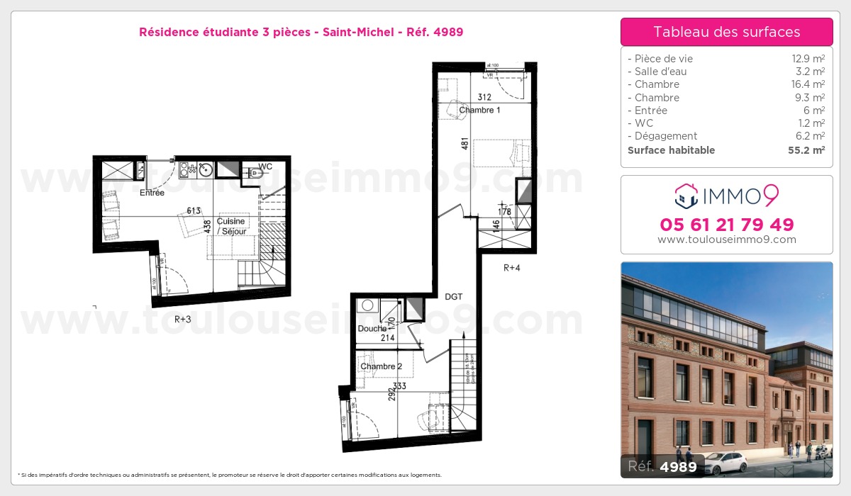 Plan et surfaces, Programme neuf Toulouse : Saint-Michel Référence n° 4989
