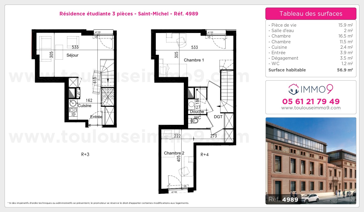 Plan et surfaces, Programme neuf Toulouse : Saint-Michel Référence n° 4989