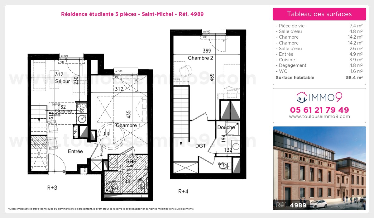 Plan et surfaces, Programme neuf Toulouse : Saint-Michel Référence n° 4989