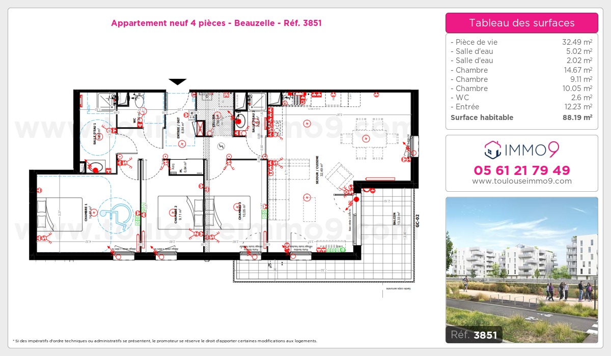 Plan et surfaces, Programme neuf Beauzelle Référence n° 3851