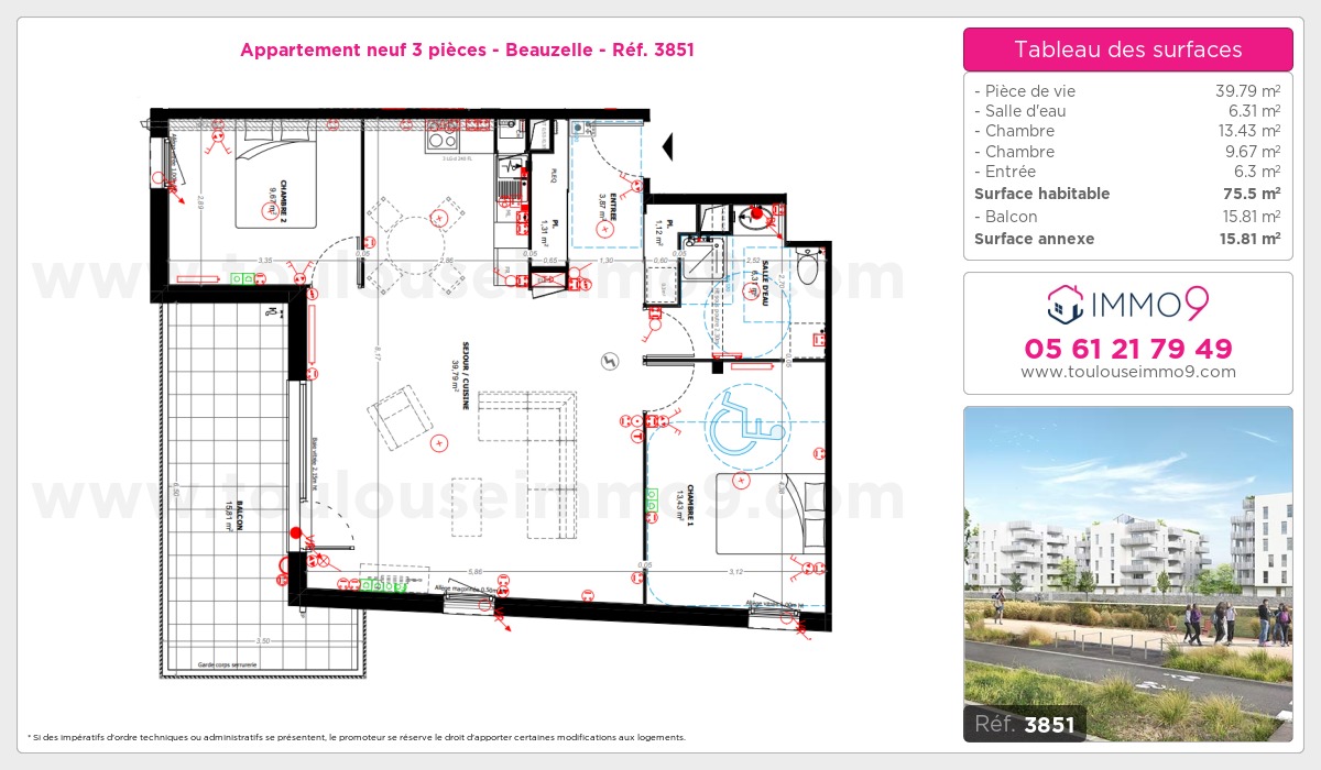 Plan et surfaces, Programme neuf Beauzelle Référence n° 3851