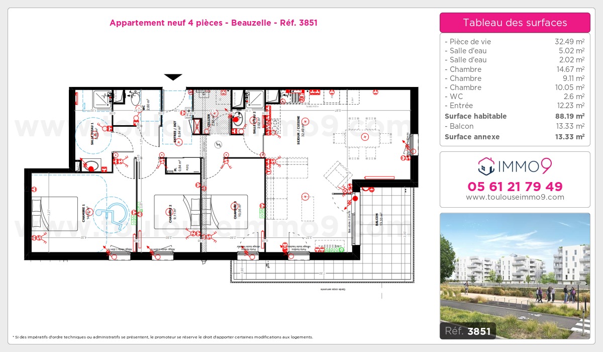 Plan et surfaces, Programme neuf Beauzelle Référence n° 3851