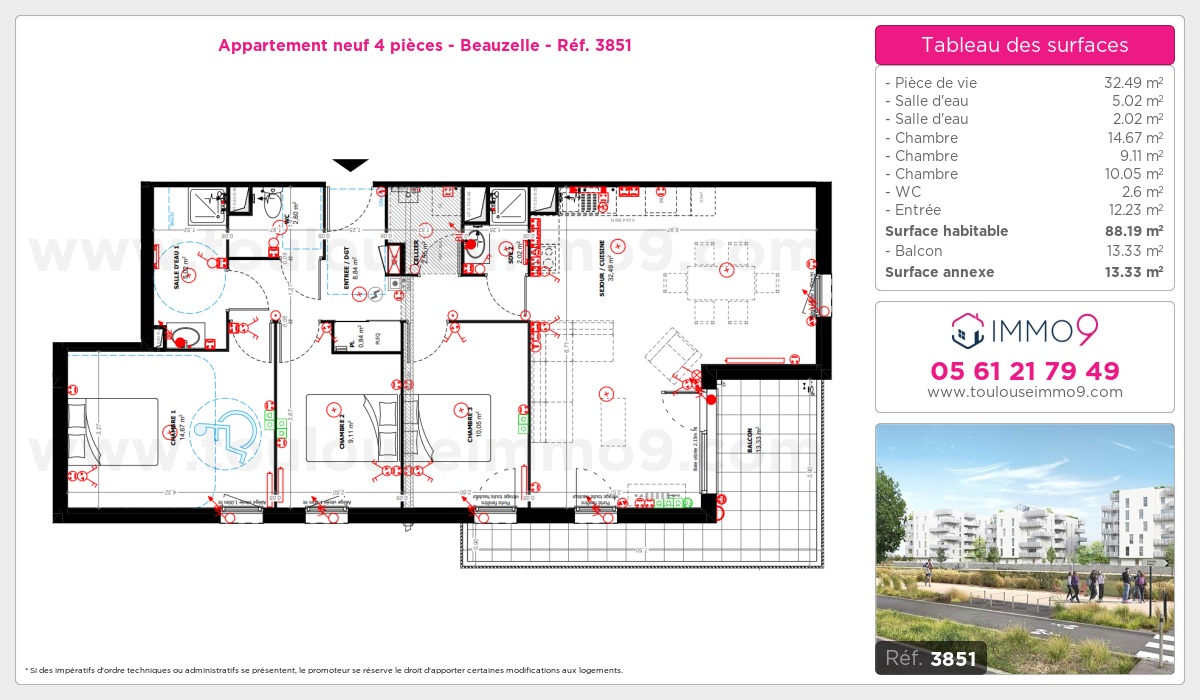 Plan et surfaces, Programme neuf Beauzelle Référence n° 3851
