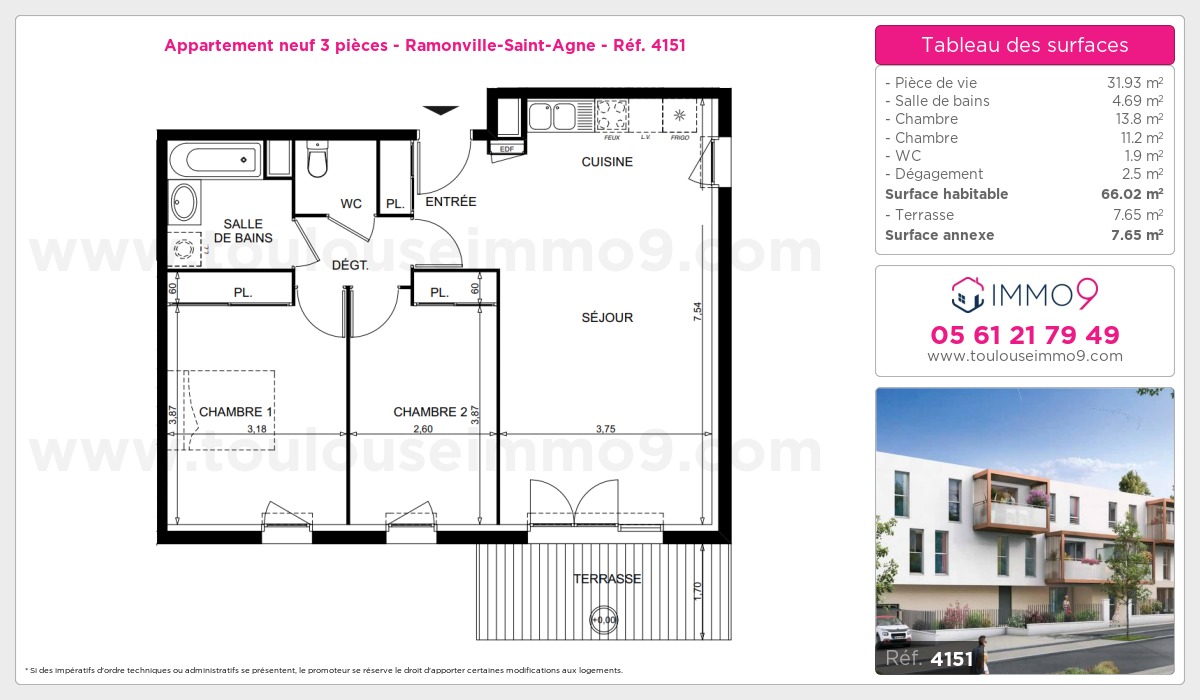 Plan et surfaces, Programme neuf Ramonville-Saint-Agne Référence n° 4151