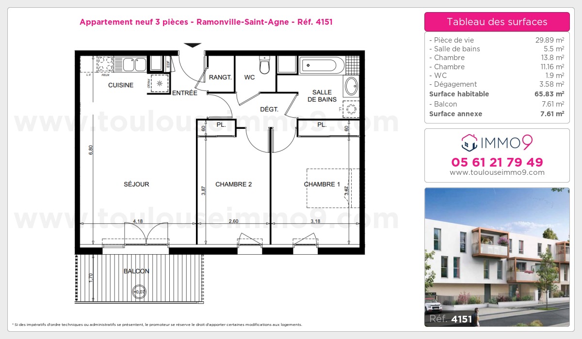 Plan et surfaces, Programme neuf Ramonville-Saint-Agne Référence n° 4151