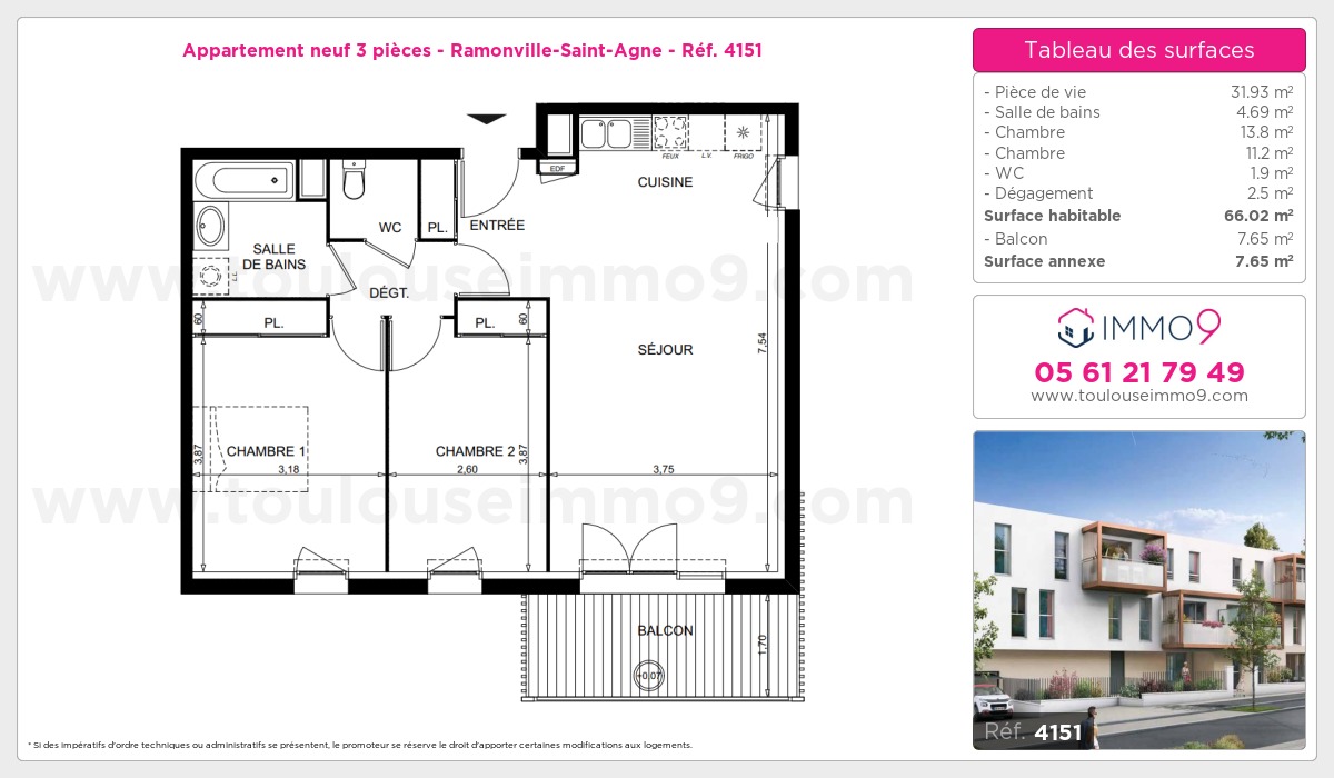 Plan et surfaces, Programme neuf Ramonville-Saint-Agne Référence n° 4151