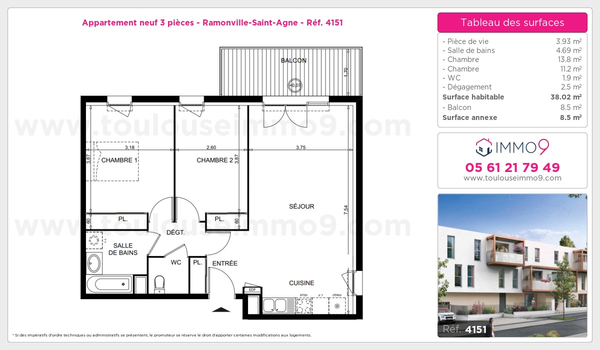 Plan et surfaces, Programme neuf Ramonville-Saint-Agne Référence n° 4151