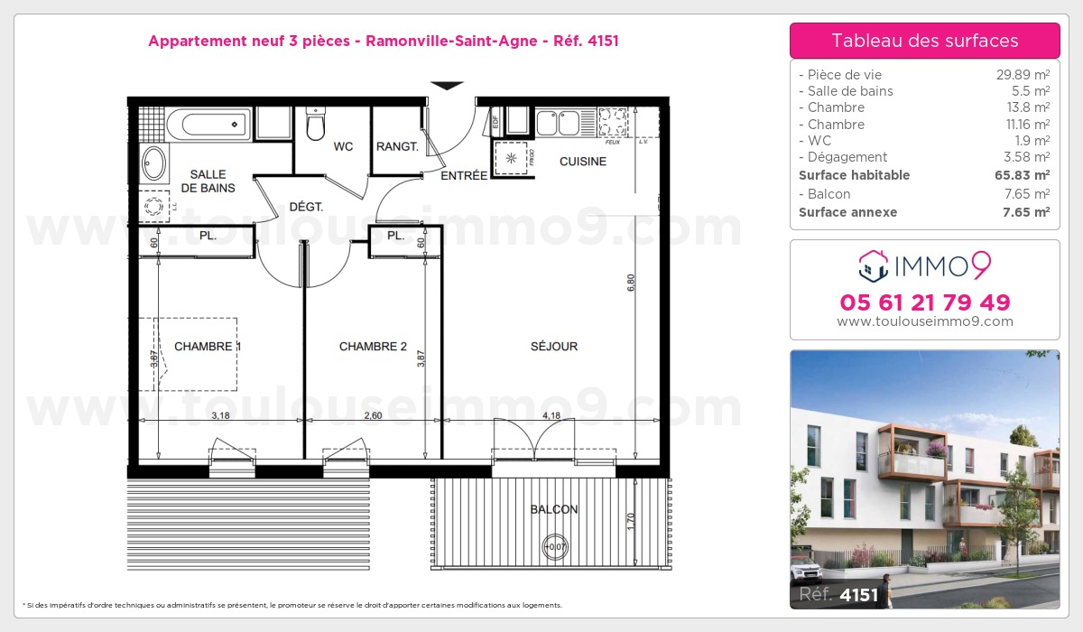 Plan et surfaces, Programme neuf Ramonville-Saint-Agne Référence n° 4151
