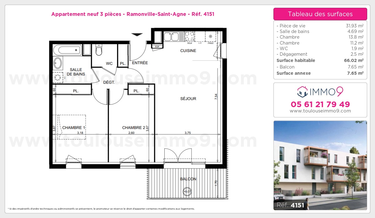 Plan et surfaces, Programme neuf Ramonville-Saint-Agne Référence n° 4151
