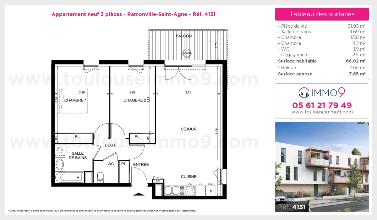 Plan et surfaces, Programme neuf Ramonville-Saint-Agne Référence n° 4151