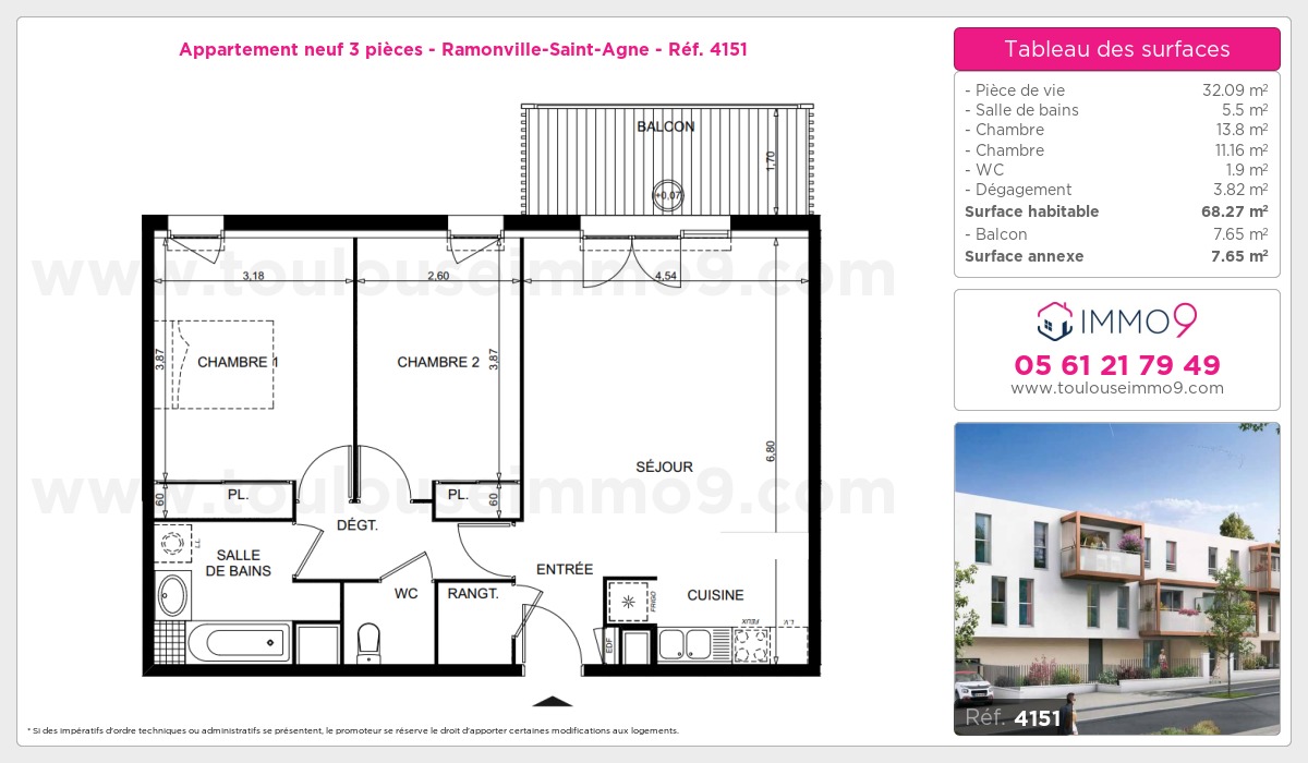 Plan et surfaces, Programme neuf Ramonville-Saint-Agne Référence n° 4151