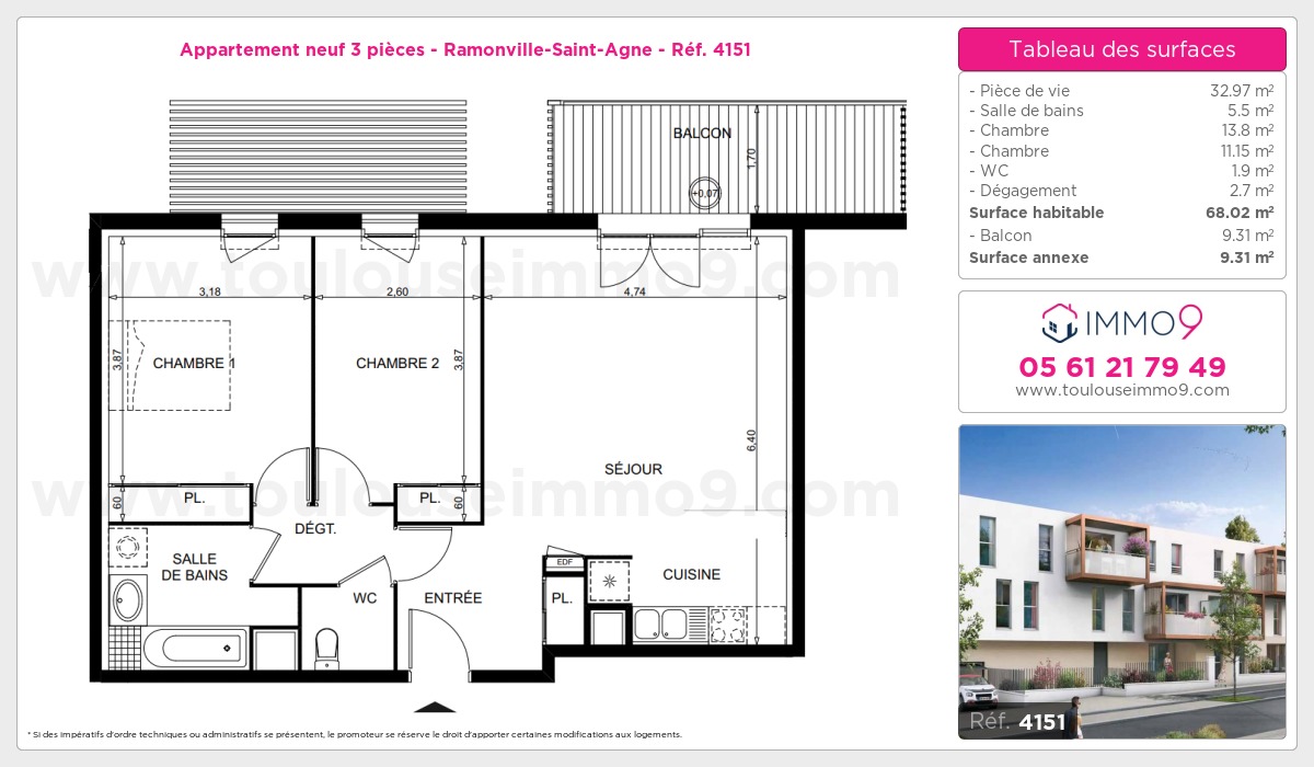 Plan et surfaces, Programme neuf Ramonville-Saint-Agne Référence n° 4151