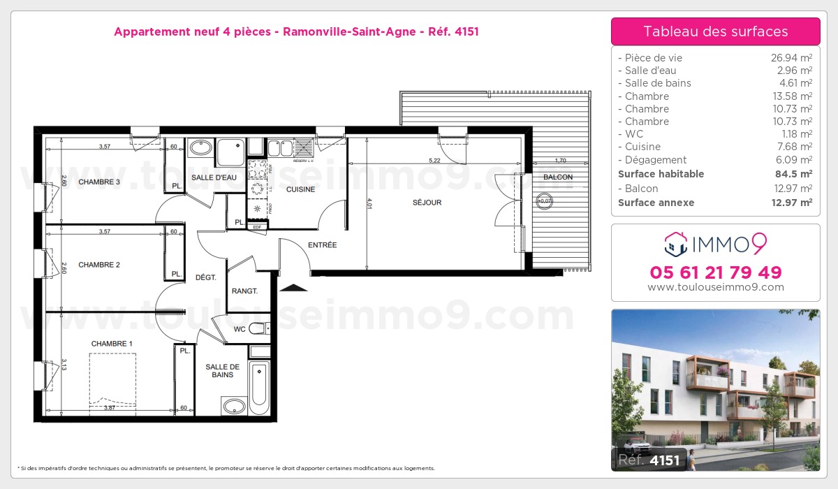 Plan et surfaces, Programme neuf Ramonville-Saint-Agne Référence n° 4151