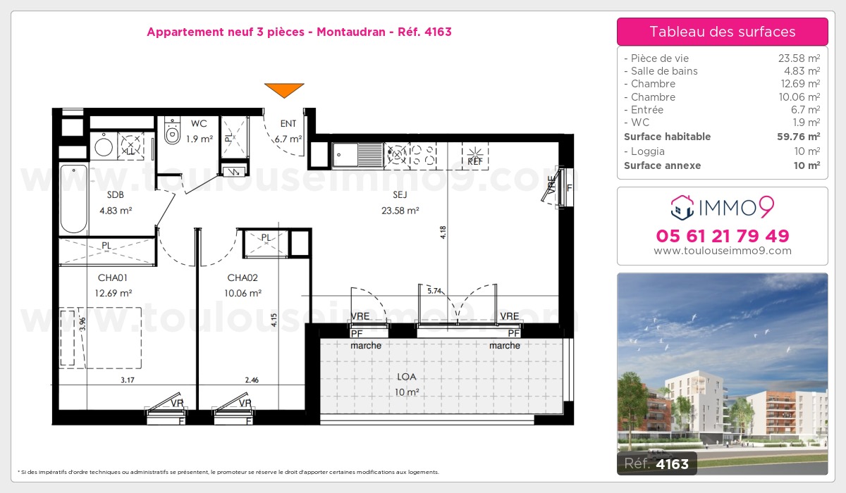 Plan et surfaces, Programme neuf Toulouse : Montaudran Référence n° 4163