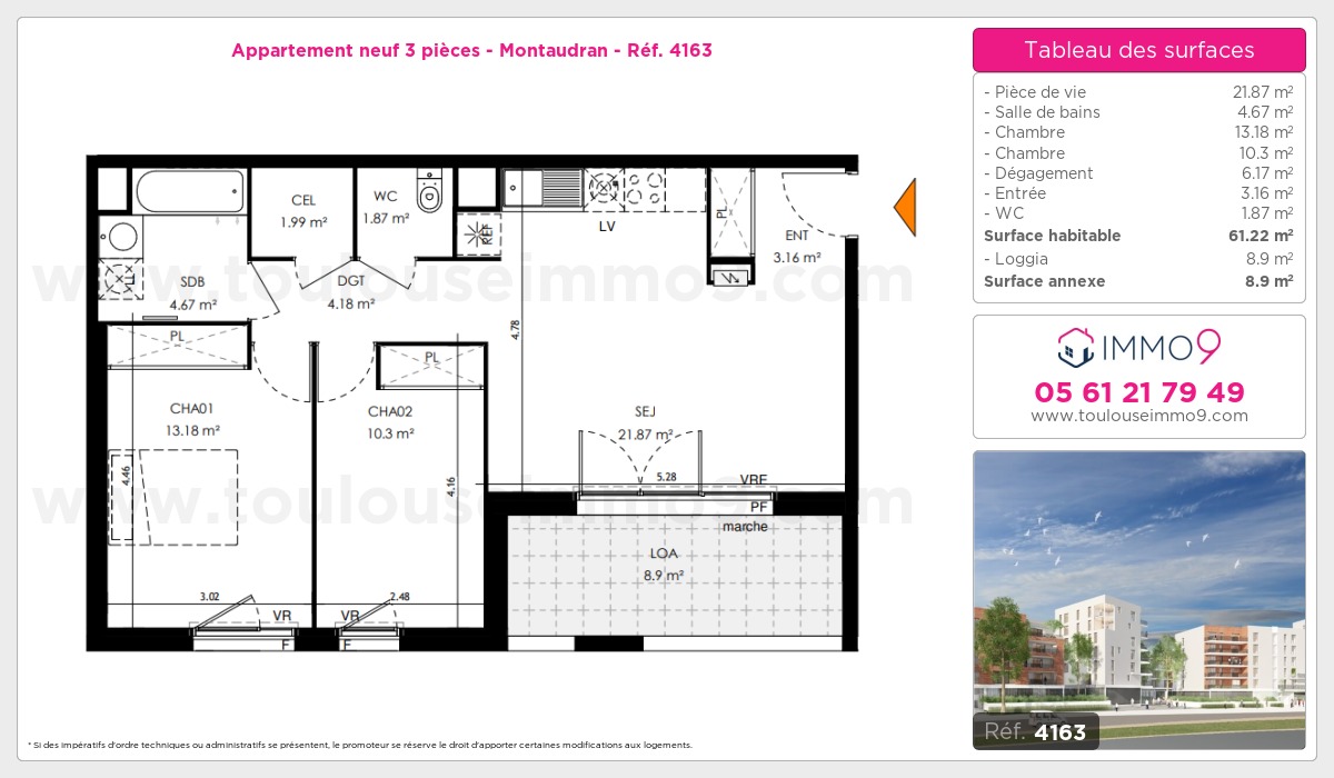 Plan et surfaces, Programme neuf Toulouse : Montaudran Référence n° 4163