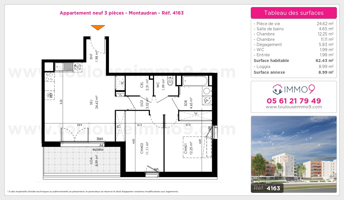 Plan et surfaces, Programme neuf Toulouse : Montaudran Référence n° 4163