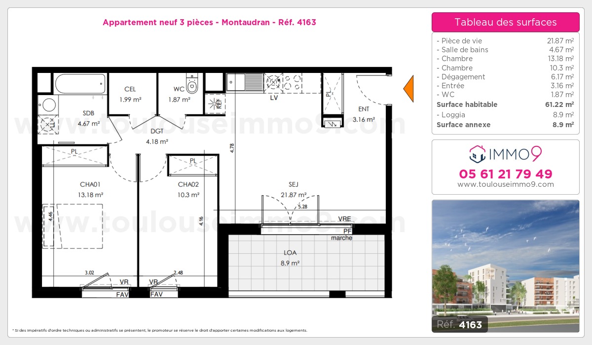 Plan et surfaces, Programme neuf Toulouse : Montaudran Référence n° 4163