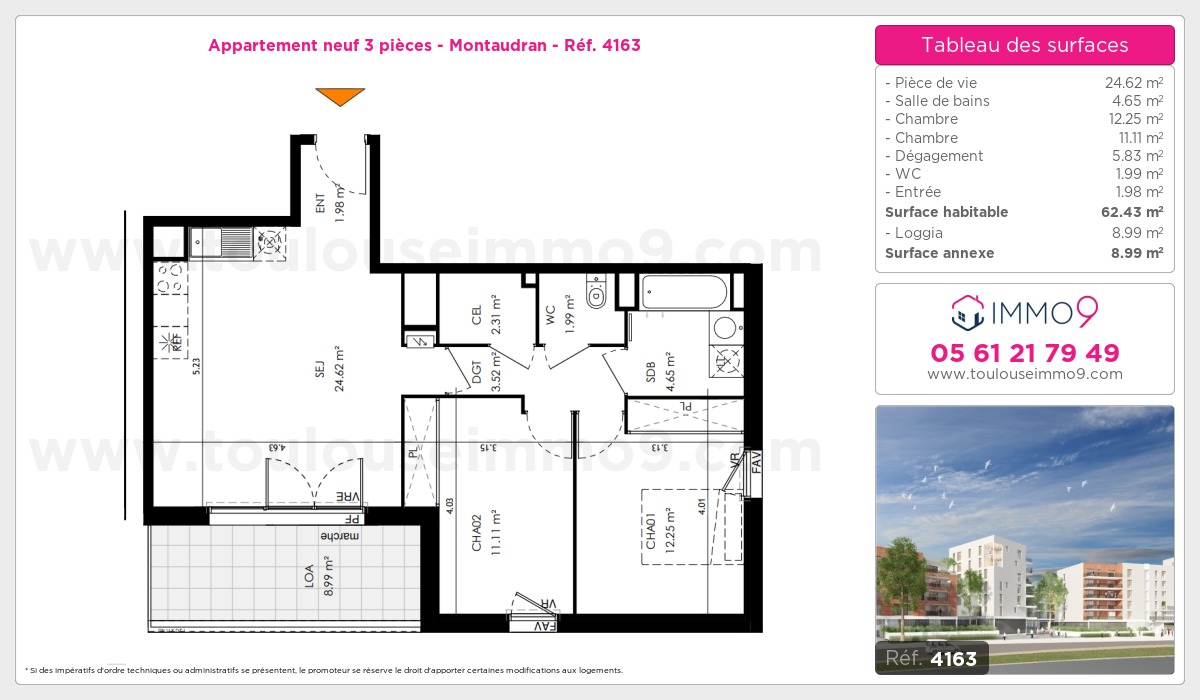 Plan et surfaces, Programme neuf Toulouse : Montaudran Référence n° 4163