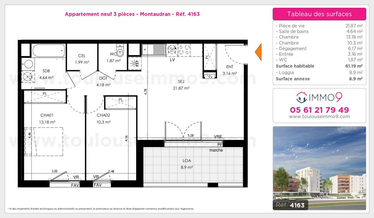 Plan et surfaces, Programme neuf Toulouse : Montaudran Référence n° 4163